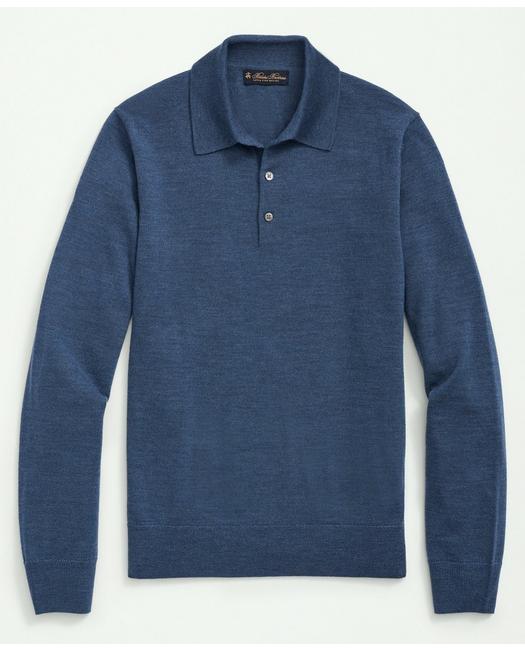 Brooks Brothers Fine Merino Wool Sweater Polo | Blue Heather | Size Medium