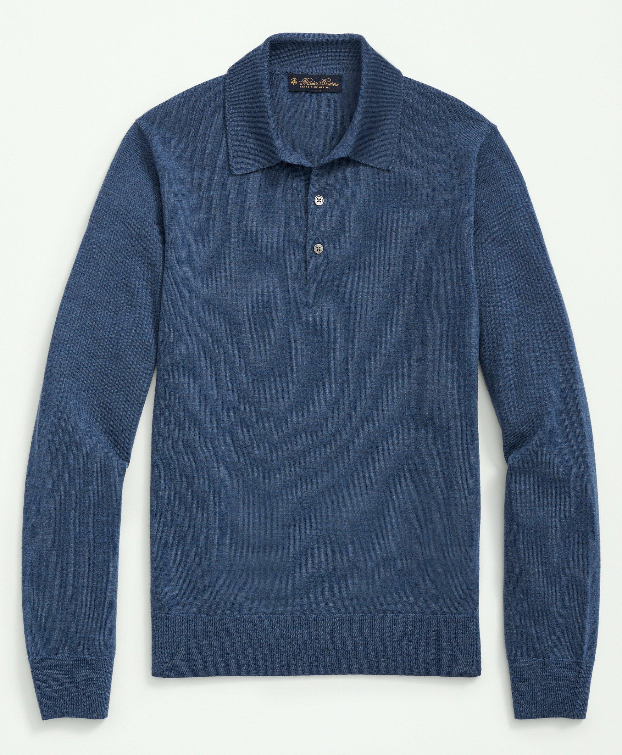 Brooks Brothers Fine Merino Wool Sweater Polo | Blue Heather | Size Small