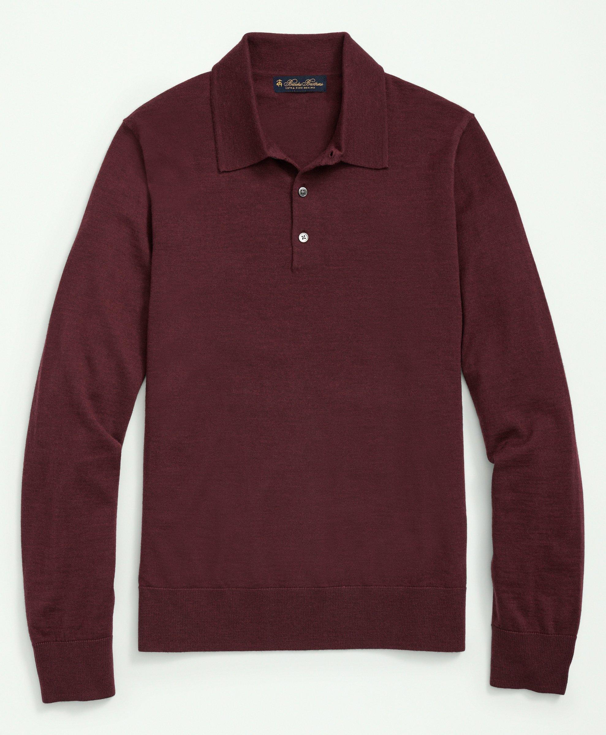Brooks Brothers Fine Merino Wool Sweater Polo | Burgundy | Size Medium