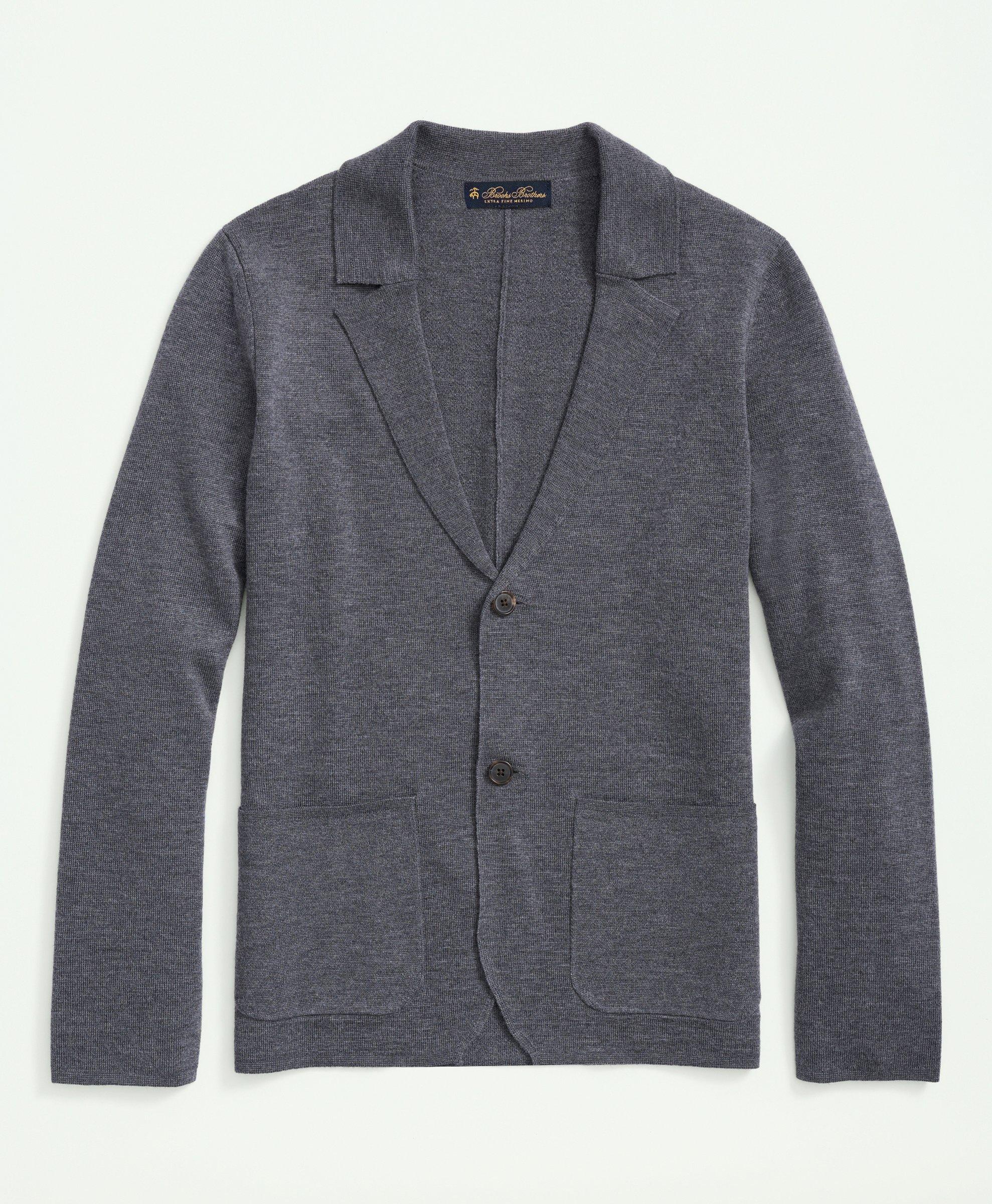 Brooks Brothers Fine Merino Wool Sweater Blazer | Grey Heather | Size Xl