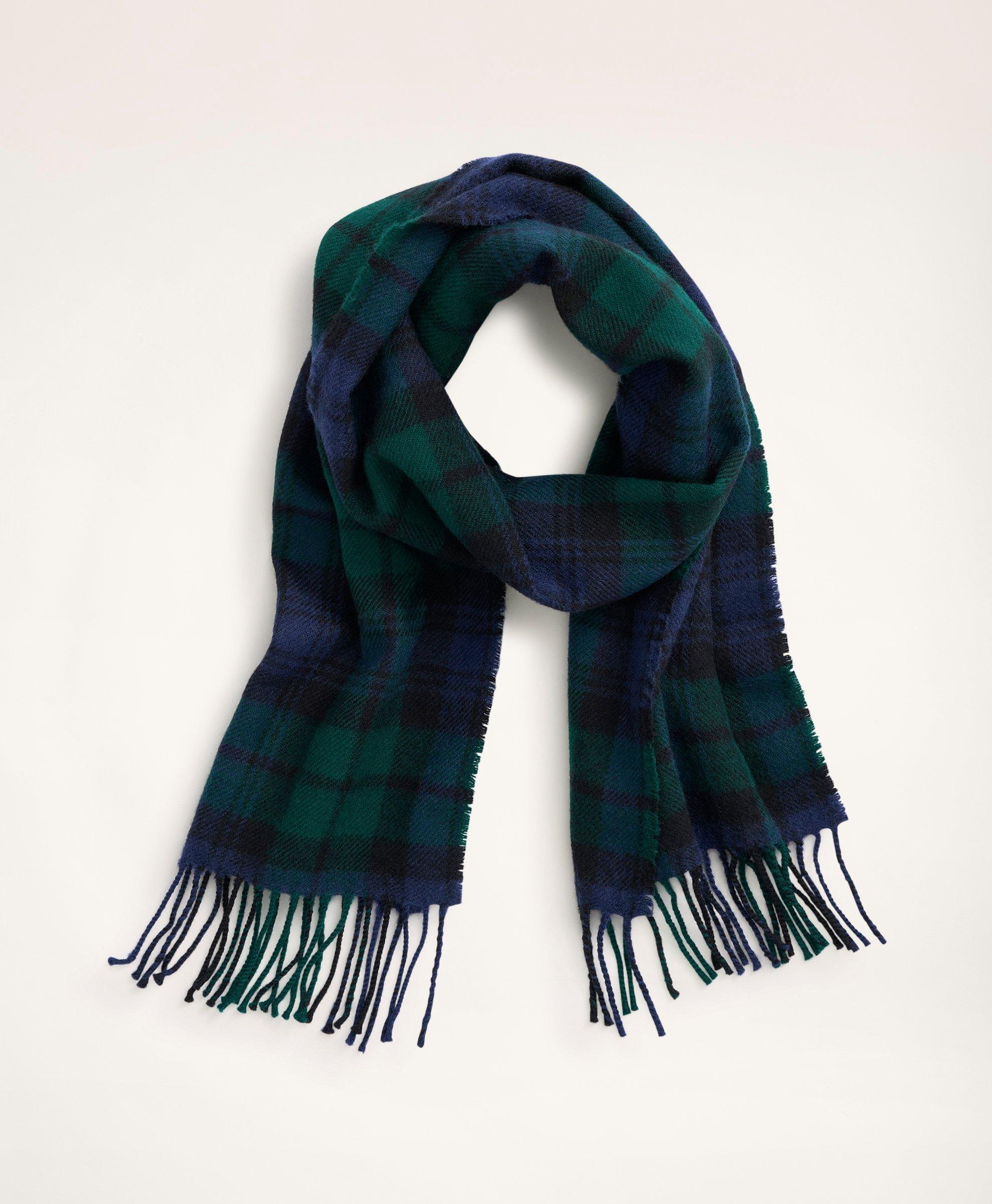 Brooks Brothers Lambswool Fringed Scarf | Navy/green In Navy,green