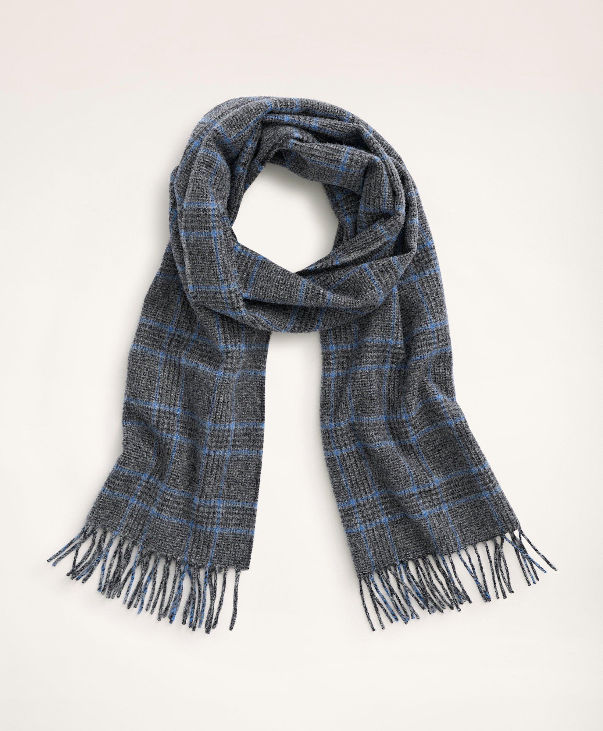 Brooks Brothers Lambswool Fringed Scarf | Grey/blue In Grey,blue