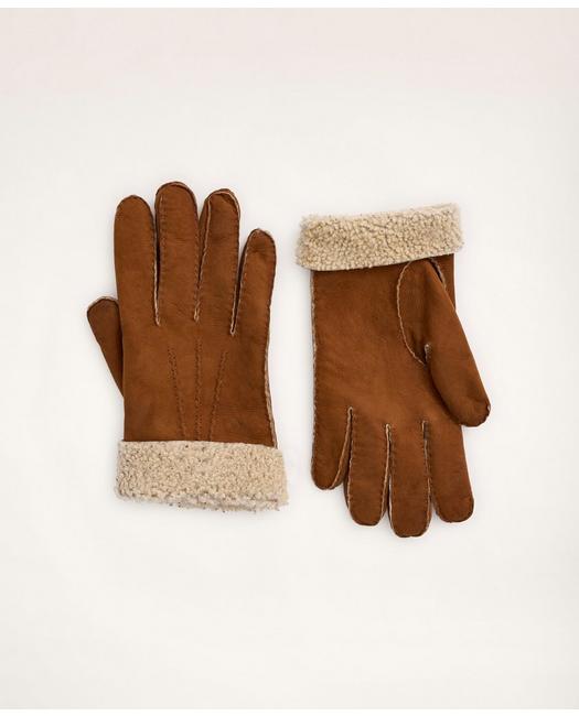Brooks Brothers Nubuck Shearling Gloves | Camel | Size Large