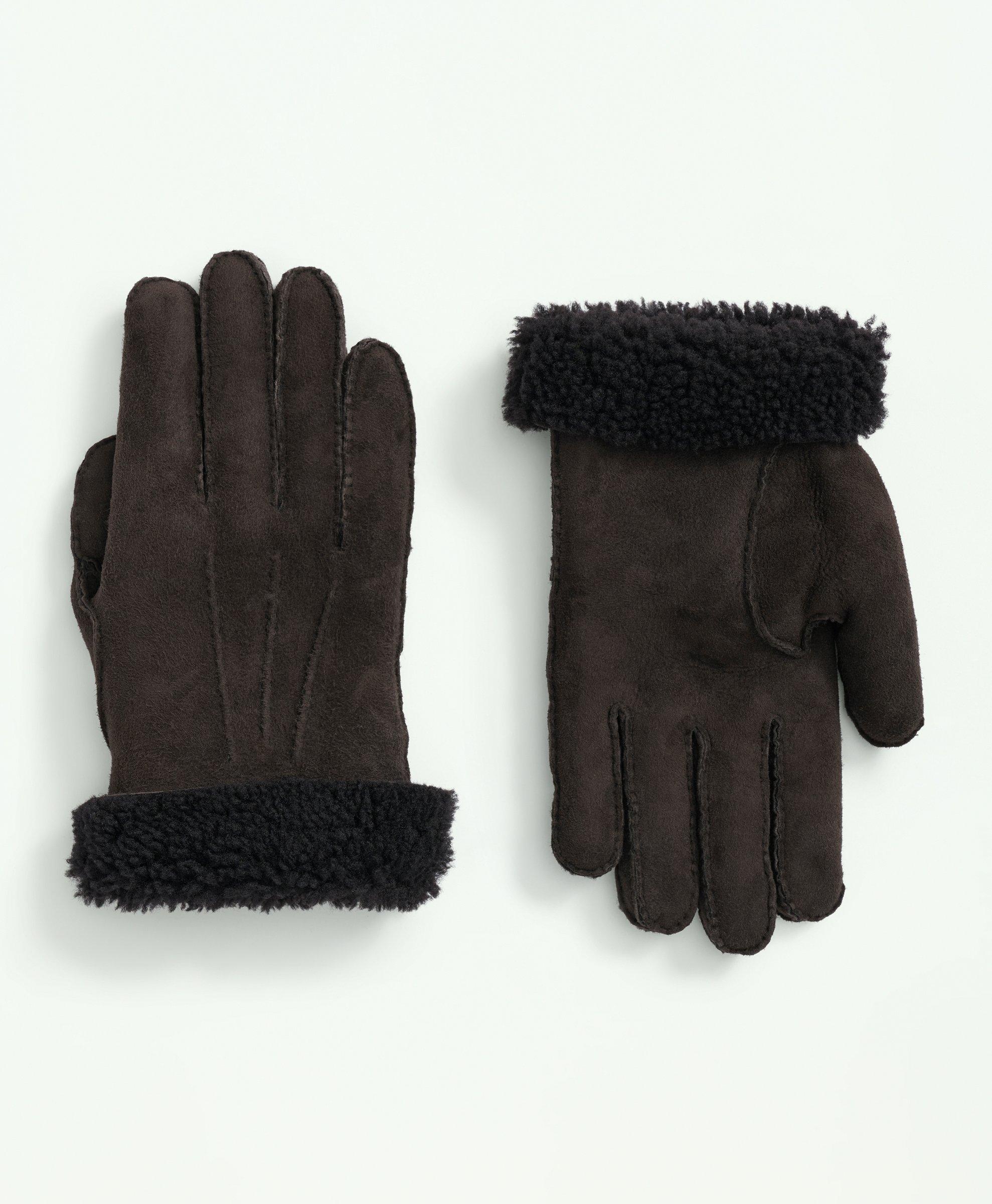 Brooks Brothers Shearling Sheepskin Gloves | Dark Brown | Size Medium