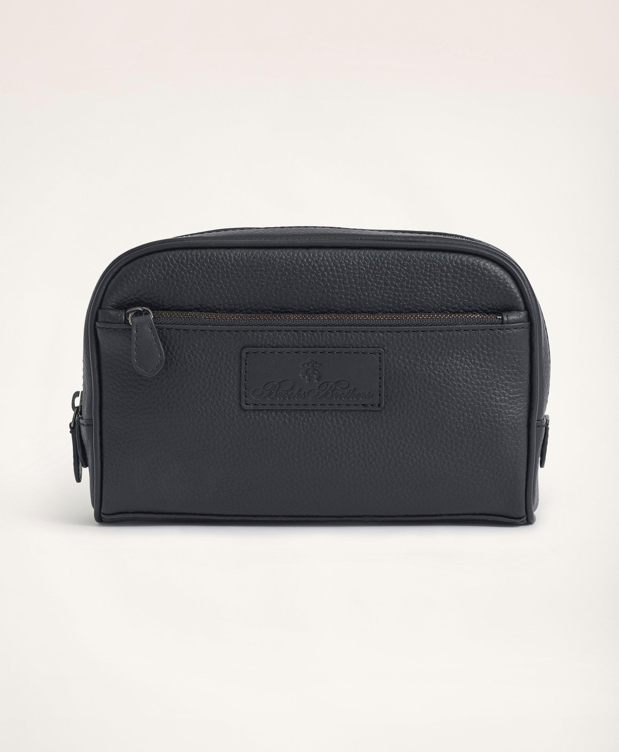 Brooks Brothers Pebbled Leather Dopp Kit In Black