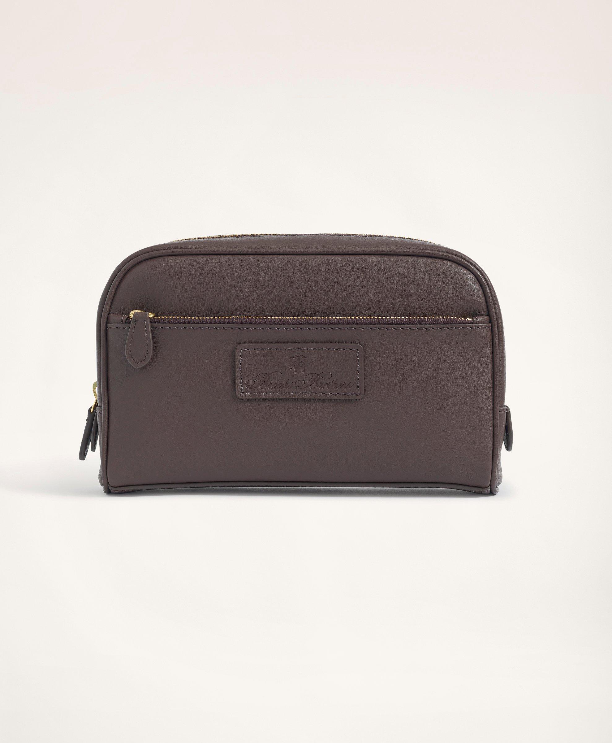 Brooks Brothers Leather Dopp Kit In Brown