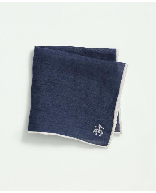 Brooks Brothers Linen Jacquard Pocket Square Tie | Blue