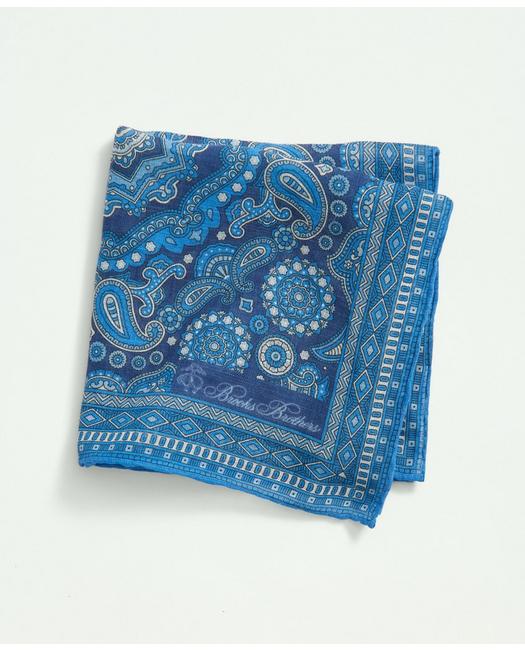 Brooks Brothers Cotton Linen Jacquard Paisley Pocket Square Tie | Blue