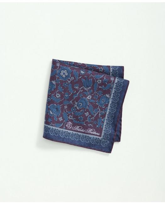 Brooks Brothers Silk Paisley Floral Pocket Square Tie | Navy/purple In Navy,purple