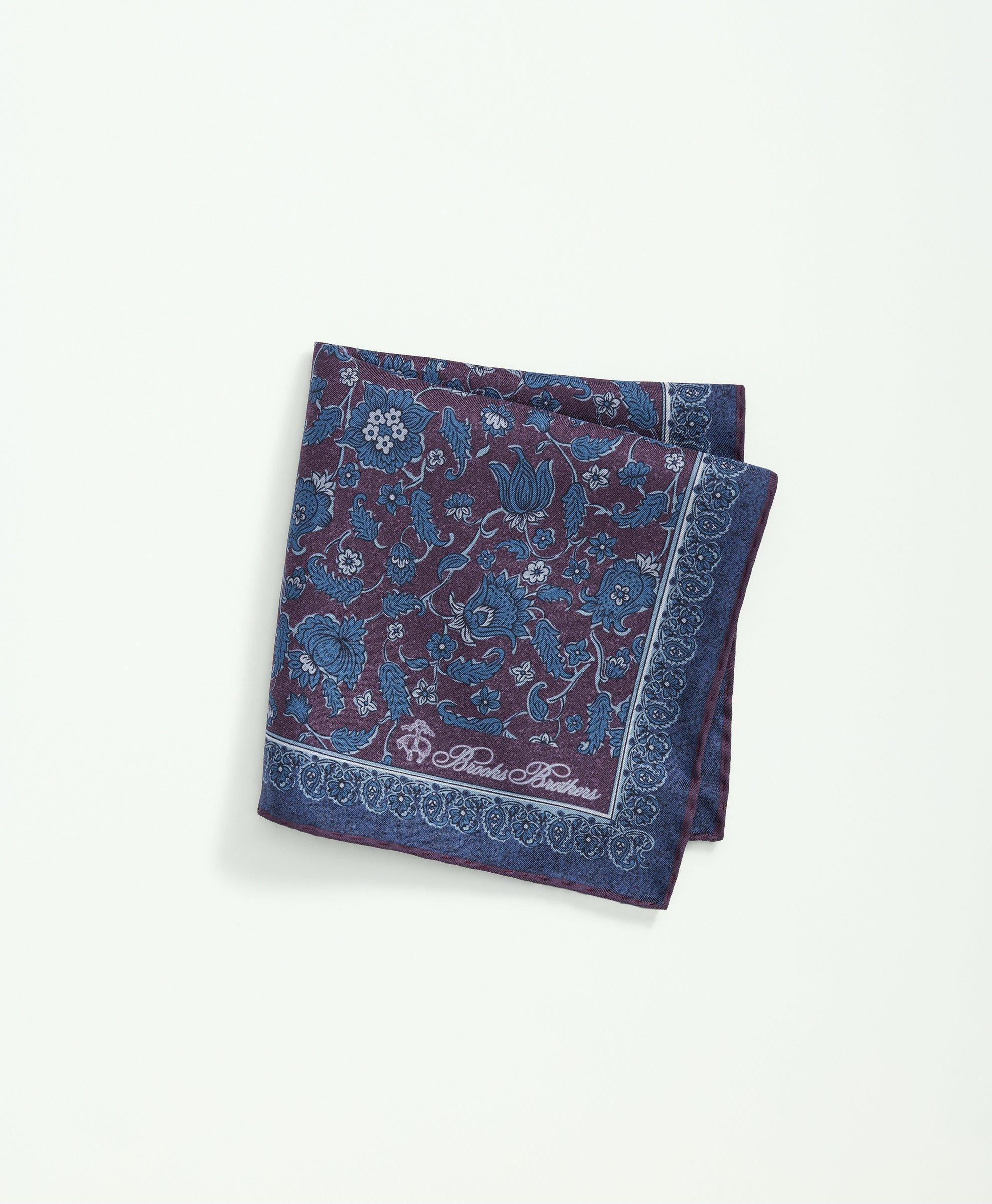Brooks Brothers Silk Paisley Floral Pocket Square Tie | Navy/purple In Navy,purple