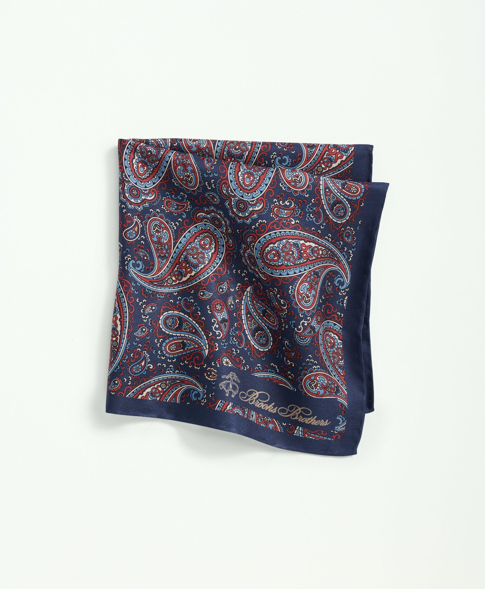 Brooks Brothers Silk Large Paisley Pocket Square Tie | Navy/red In Navy,red