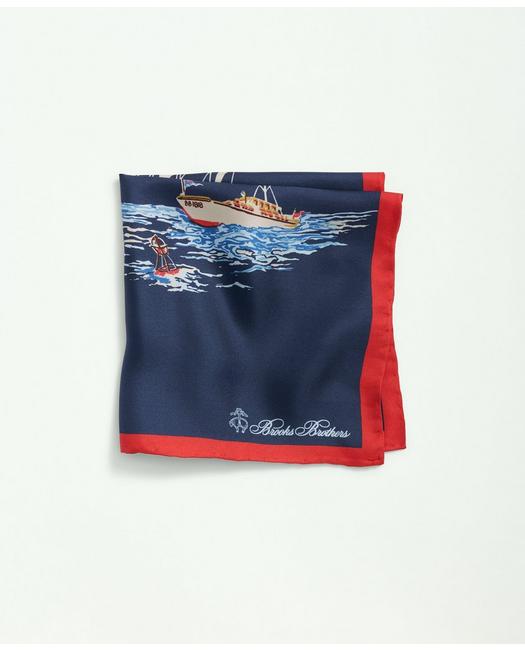Brooks Brothers Sailboat Motif Silk Pocket Square Tie | Navy/red In Navy,red