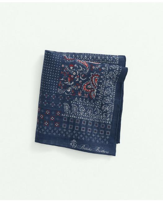 Brooks Brothers Patchwork Bandana Cotton-linen Pocket Square Tie | Blue