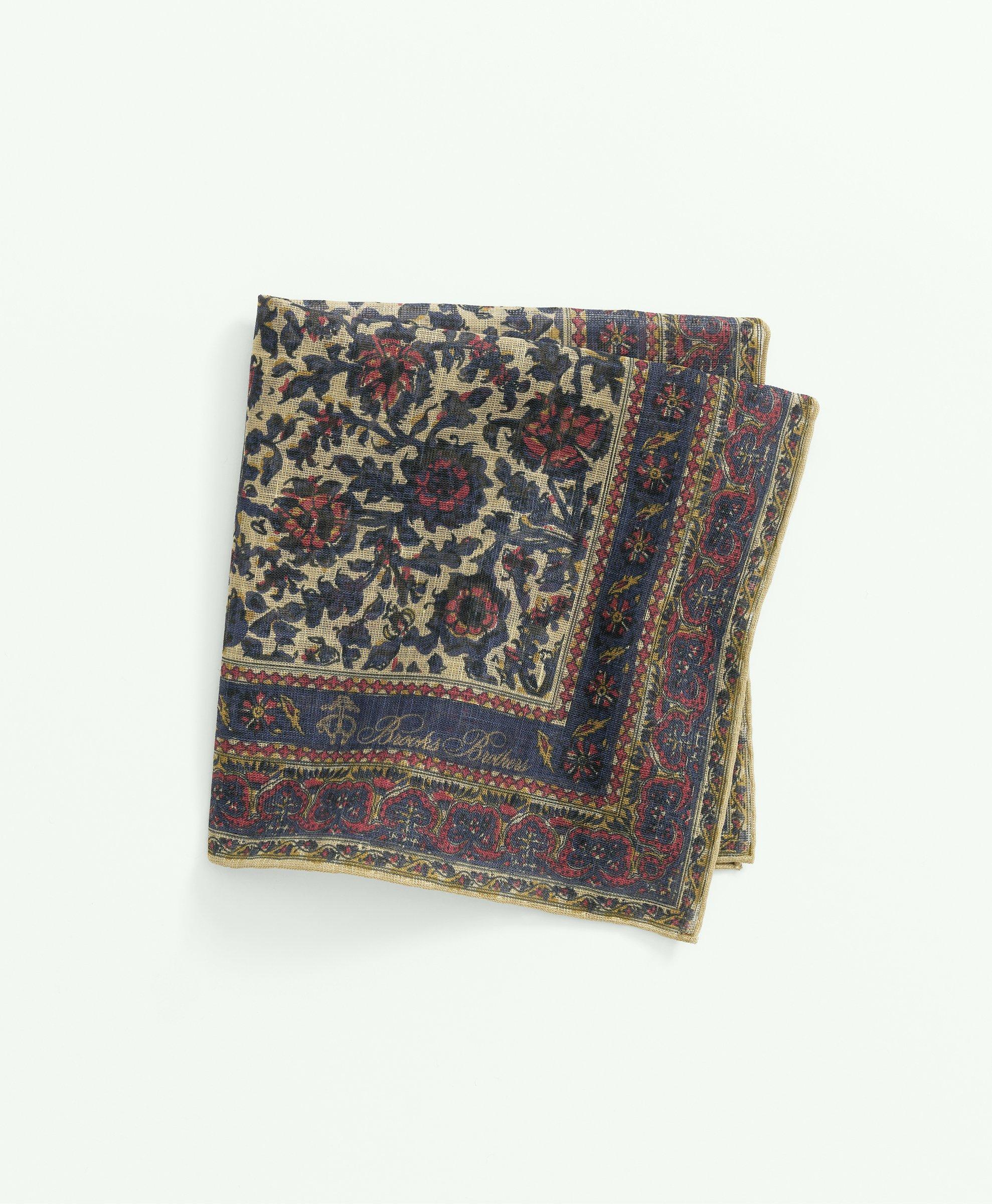 Brooks Brothers Ornate Floral Cotton-linen Pocket Square Tie | Tan