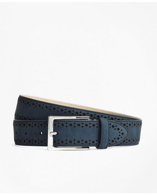 Brooks Brothers 1818 Perforated Stitch Suede Belt | Navy | Size 44