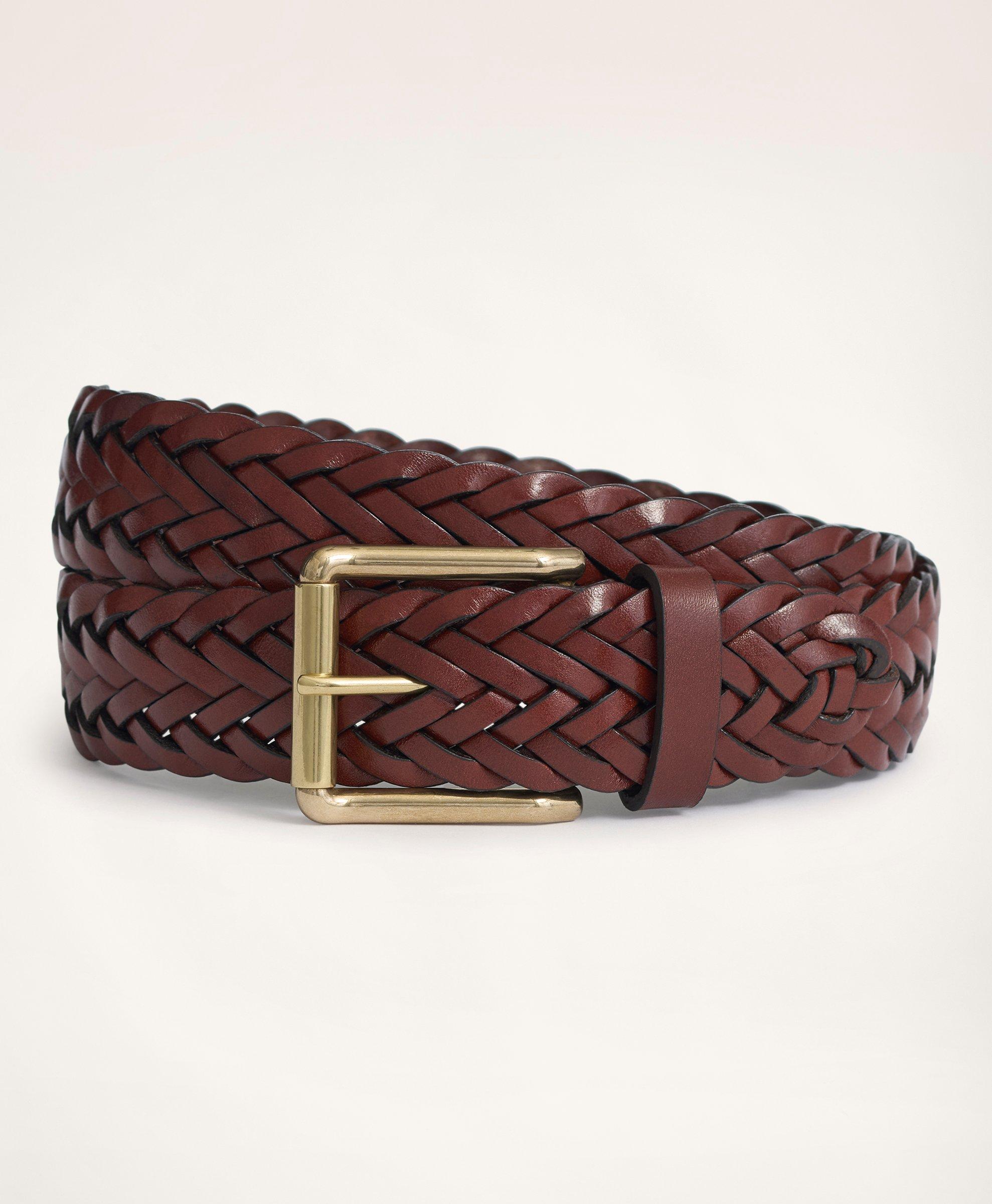 Brooks Brothers Men's Braided Leather Belt, Dark Brown