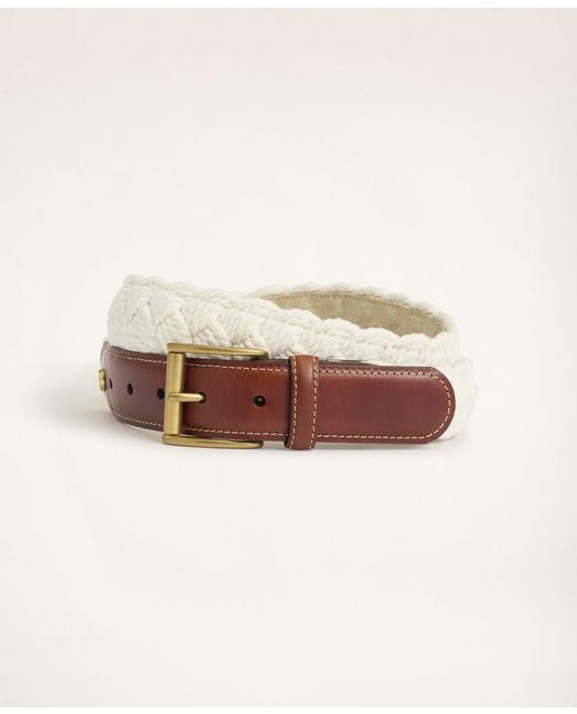Brooks Brothers Braided Cotton Leather Tab Belt | Ivory | Size 42