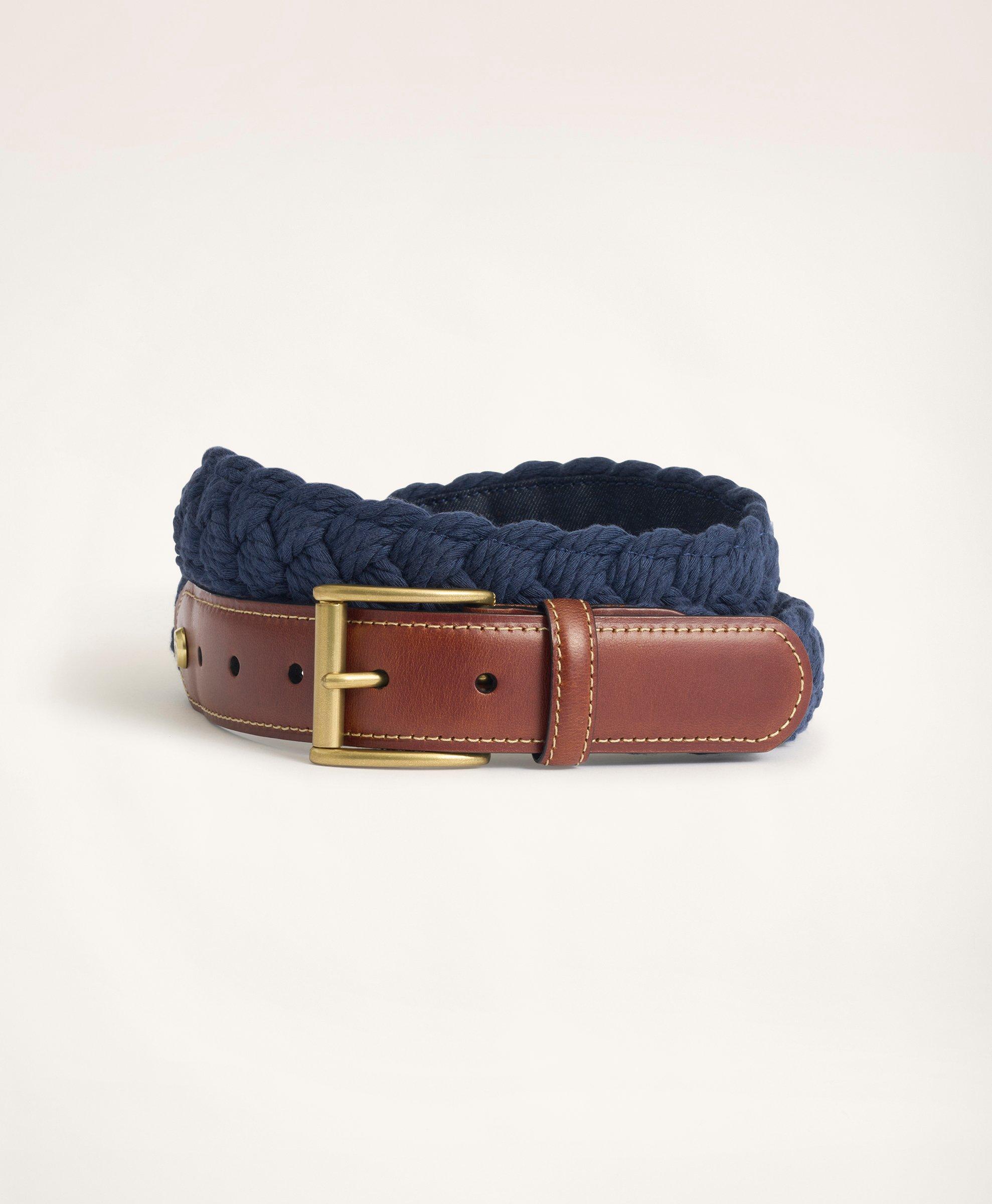 Brooks Brothers Braided Cotton Leather Tab Belt | Navy | Size 42