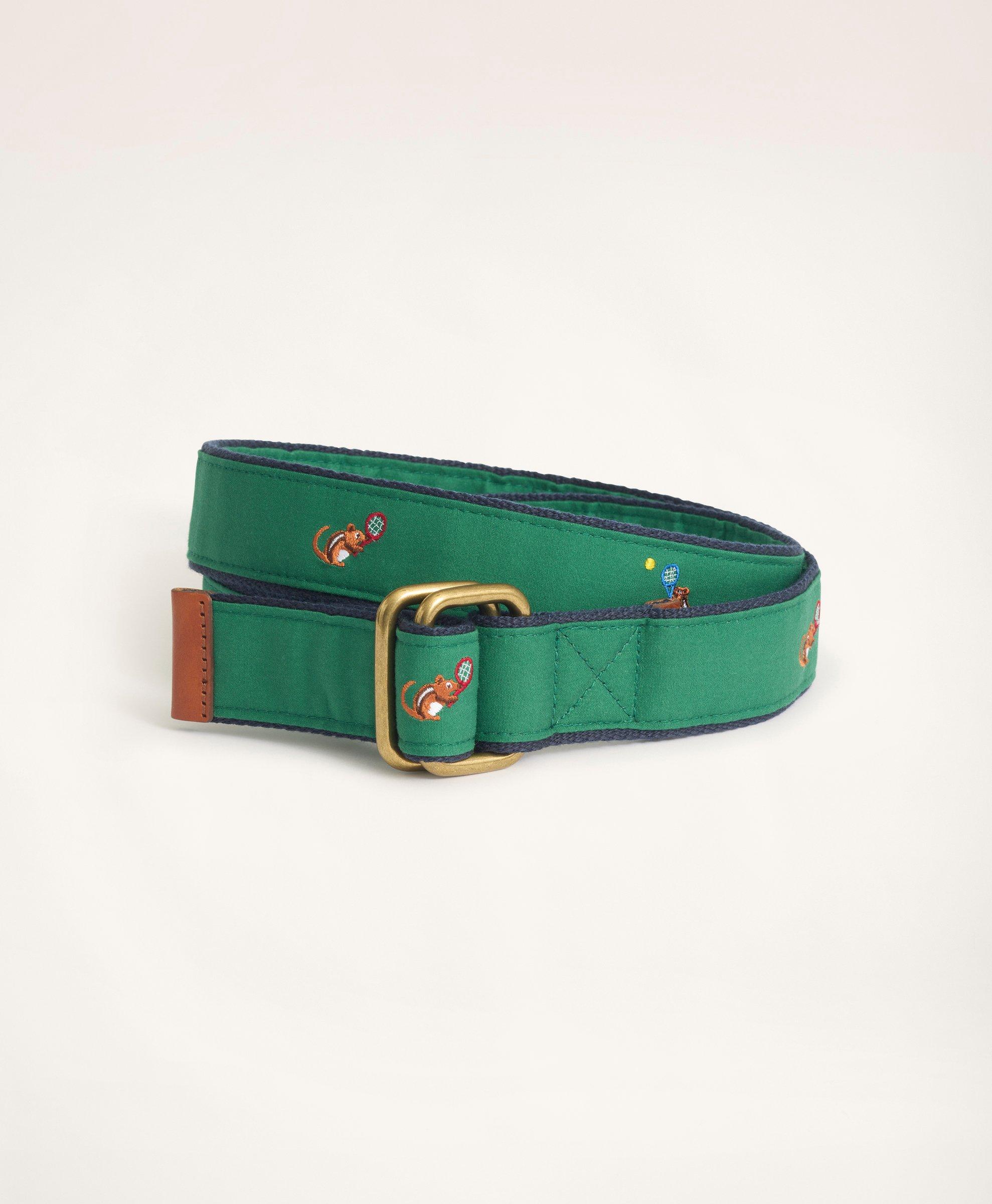 Brooks Brothers Embroidered Leather Tab D-ring Belt | Size Small In Multicolor