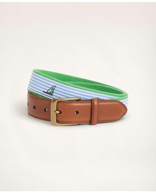 Brooks Brothers Seersucker Leather Tab Webbed Belt | Blue | Size 40