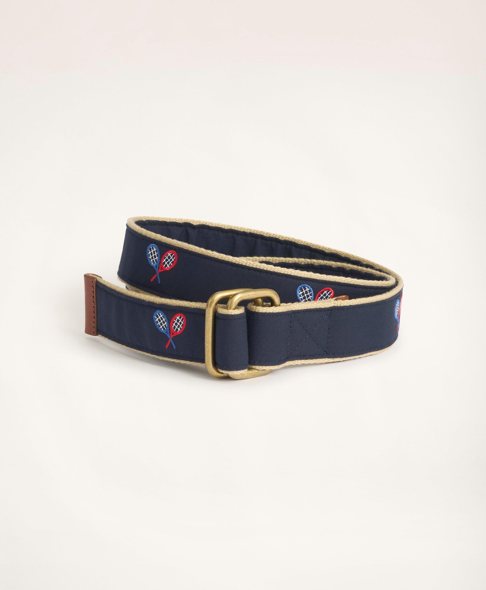 Brooks Brothers Embroidered Leather Tab D-ring Belt | Size Large In Multicolor