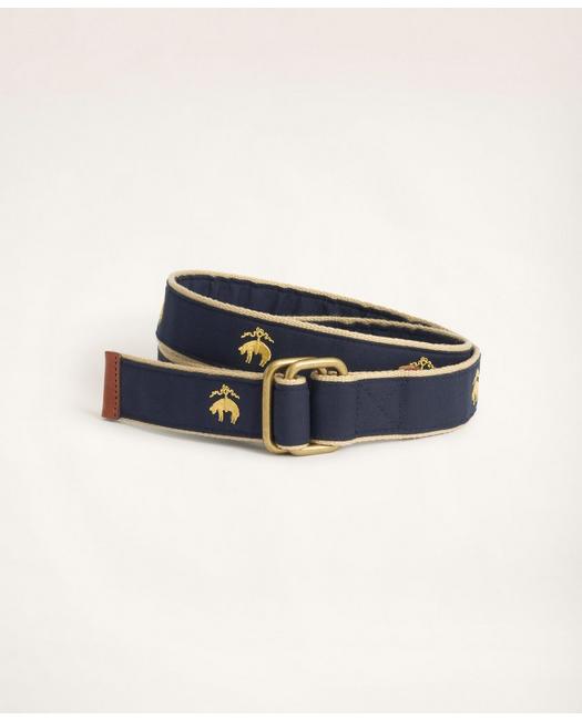 Brooks Brothers Embroidered Leather Tab D-ring Belt | Navy | Size Small