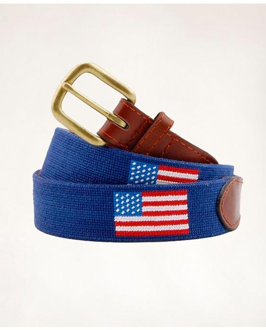 Brooks Brothers Smathers & Branson Leather Needlepoint American Flag Belt | Size 36 In Multicolor