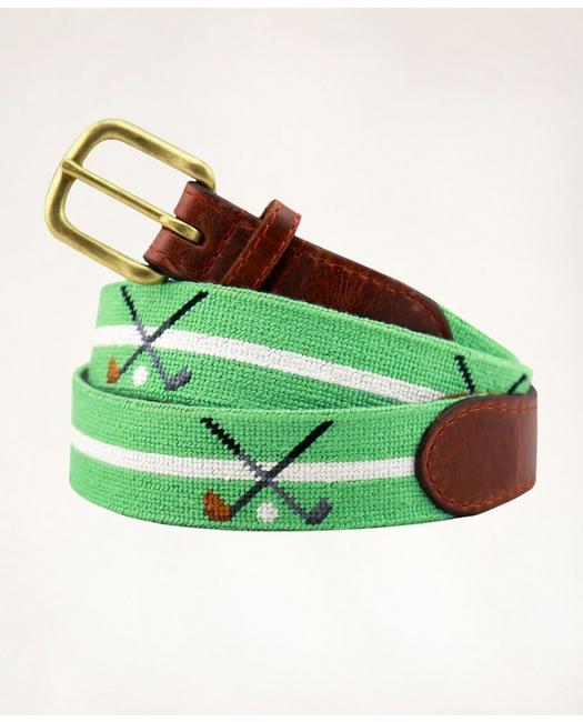 Brooks Brothers Smathers & Branson Leather Needlepoint Belt | Size 30 In Multicolor