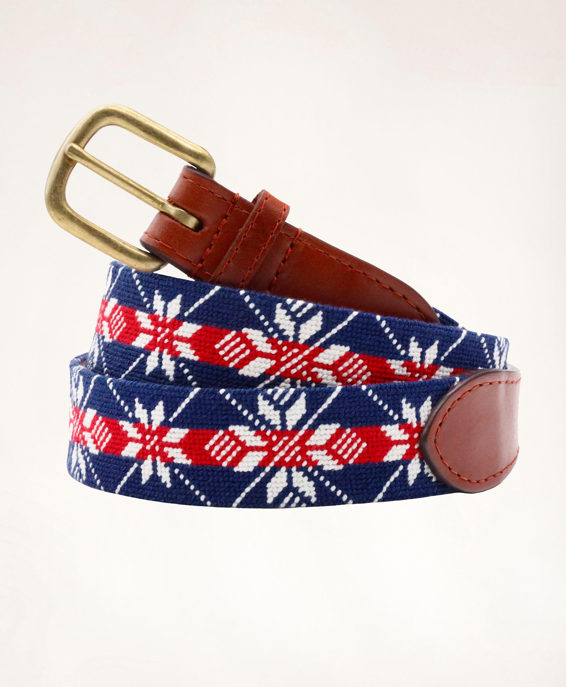 Brooks Brothers Smathers & Branson Leather Needlepoint Belt | Size 36 In Multicolor