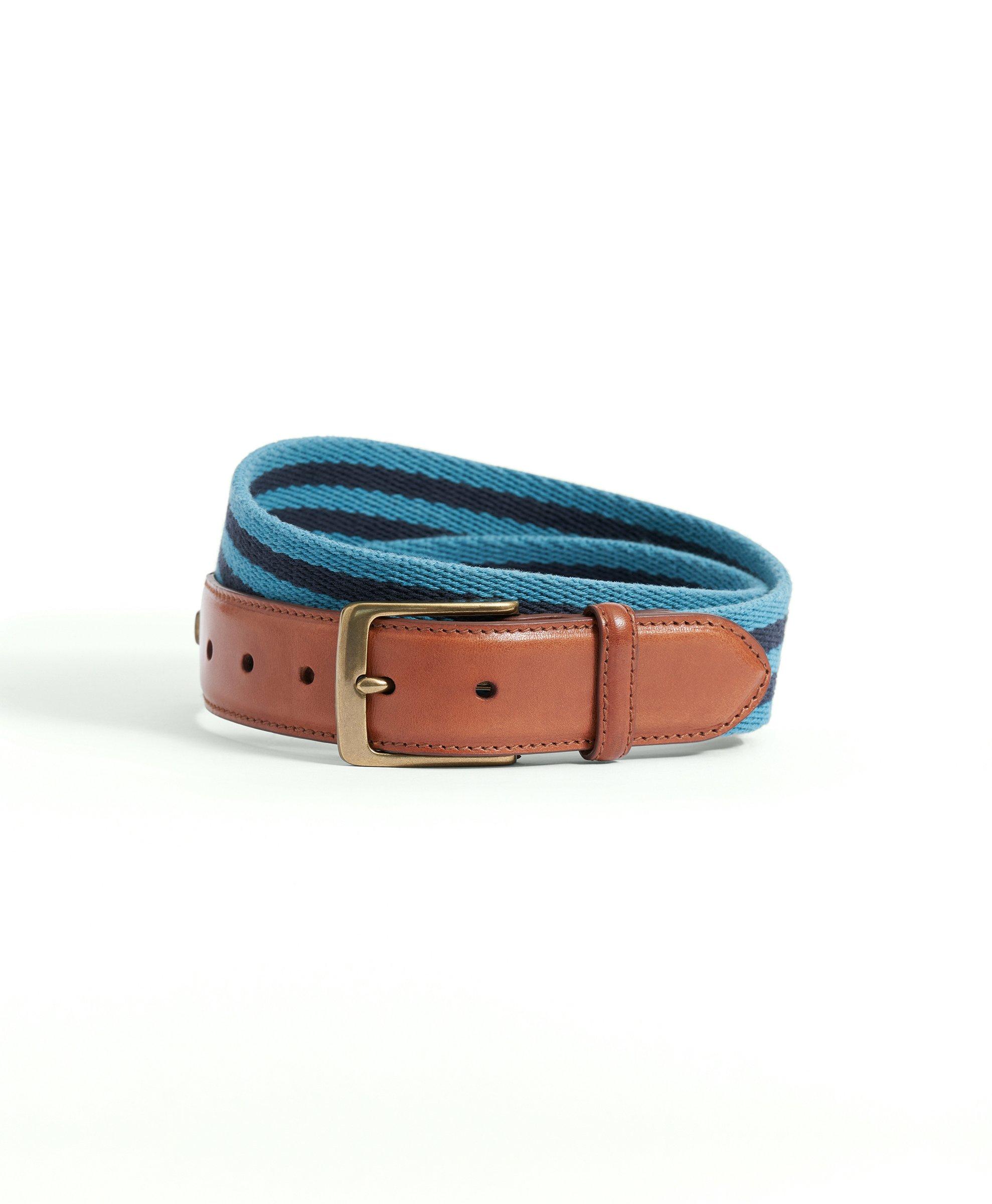 Brooks Brothers Men’s Woven Braided Belt Royal Blue Brown Leather Cotton  Size M 