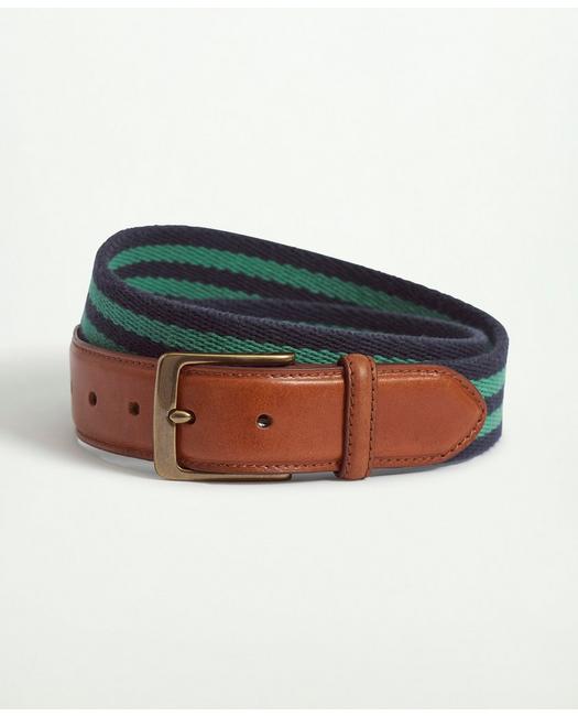 Brooks Brothers Webbed Cotton Striped Belt | Navy/green | Size 40 In Navy,green