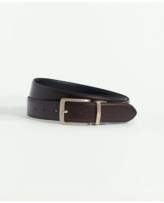 Brooks Brothers Cuttable Reversible Leather Belt With Changeable Gold-tone & Silver-tone Buckles | Brown