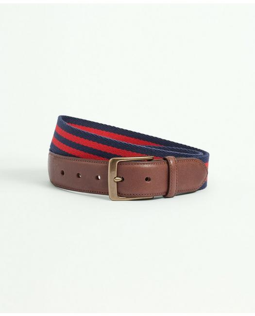 Brooks Brothers Webbed Cotton Belt With Brass-tone Buckle | Red/navy | Size 36 In Red,navy