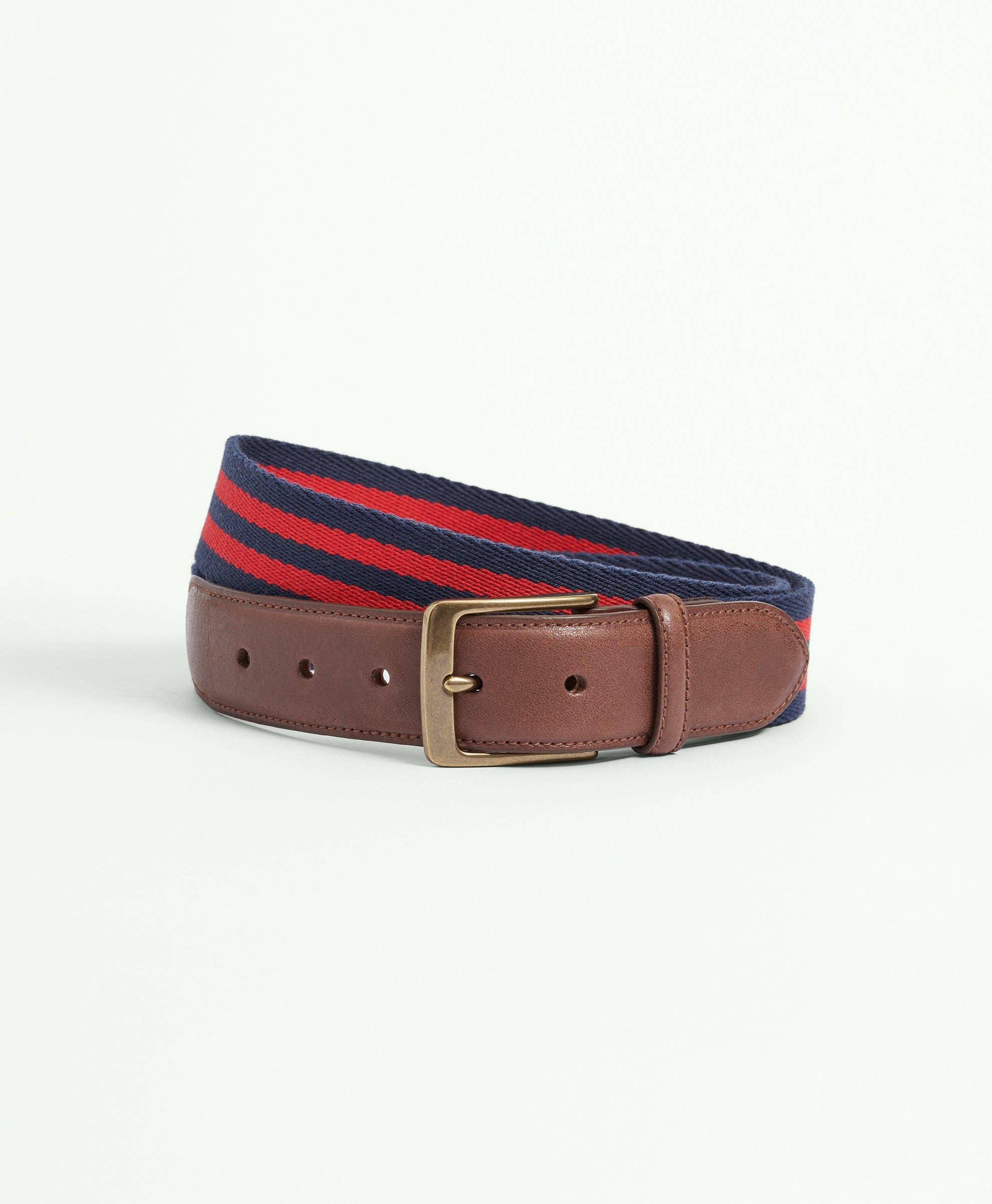 Brooks Brothers Webbed Cotton Belt With Brass-tone Buckle | Red/navy | Size 36 In Red,navy