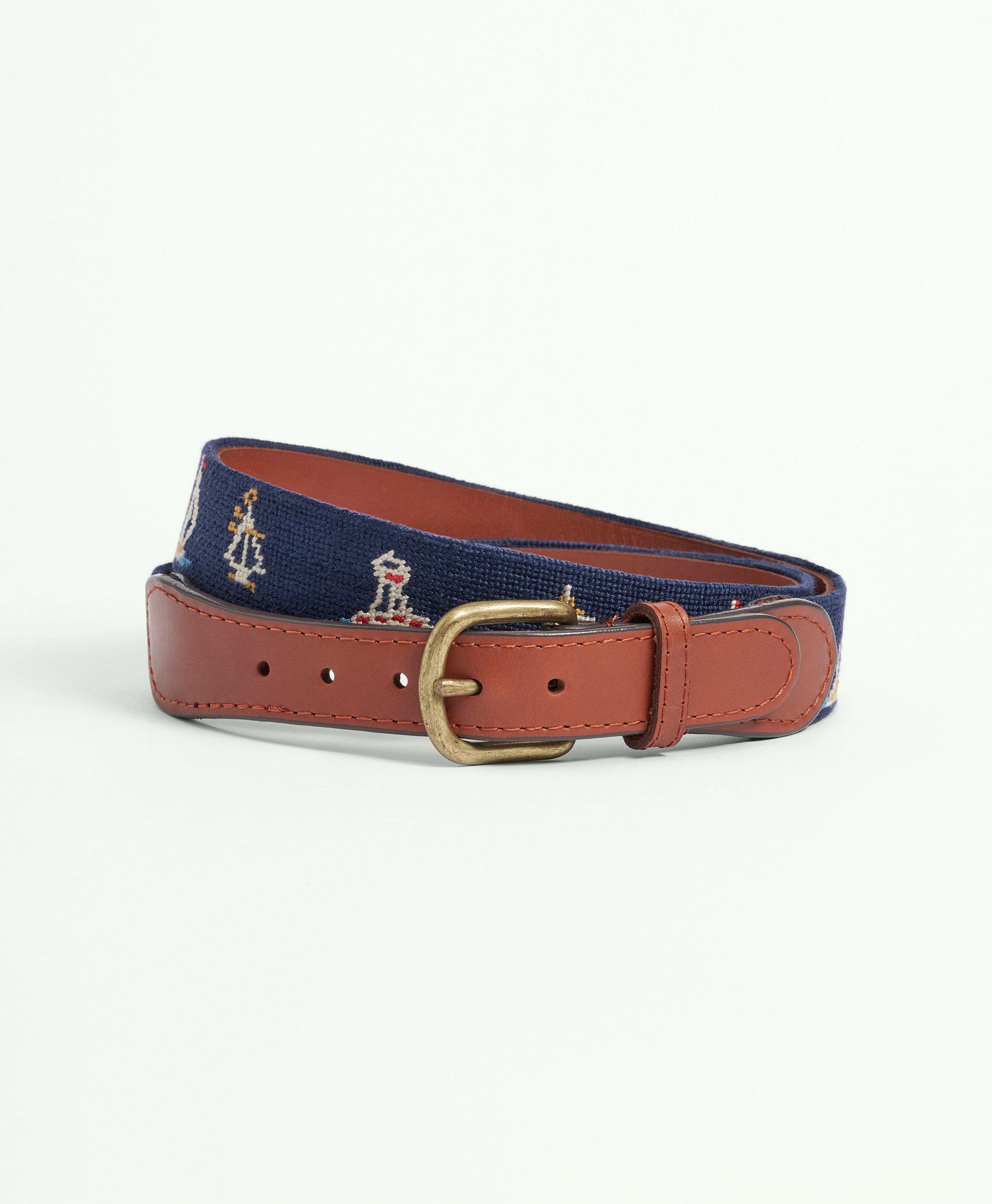 Shop Brooks Brothers Smathers & Branson Nautical Needlepoint Belt | Size 32 In Multicolor