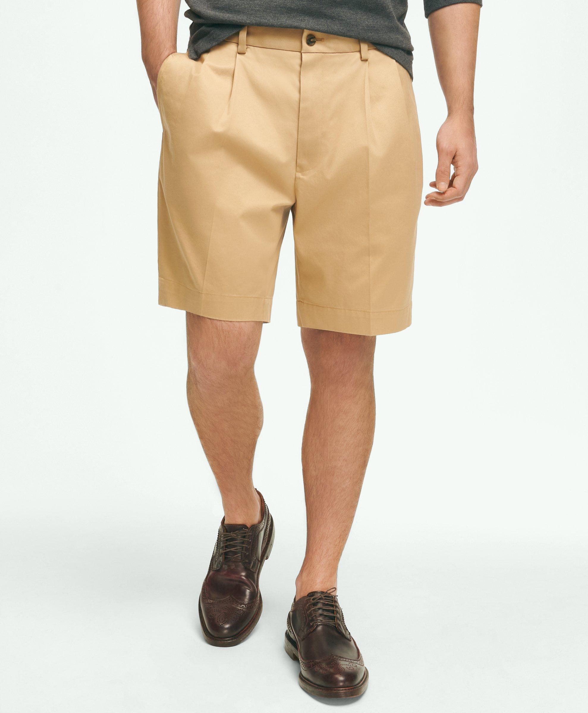Brooks Brothers 8" Pleat Front Stretch Advantage Chino Shorts In Dark Khaki