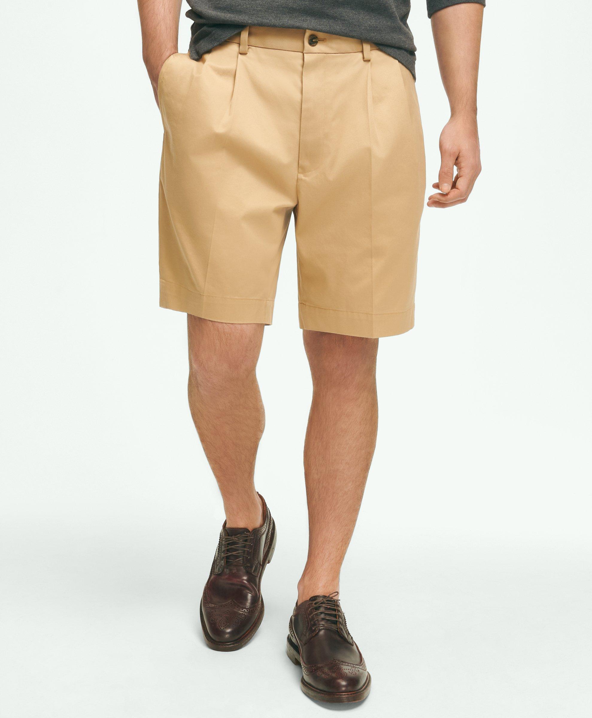 Brooks Brothers 8" Pleat Front Stretch Advantage Chino Shorts | Dark Khaki | Size 38