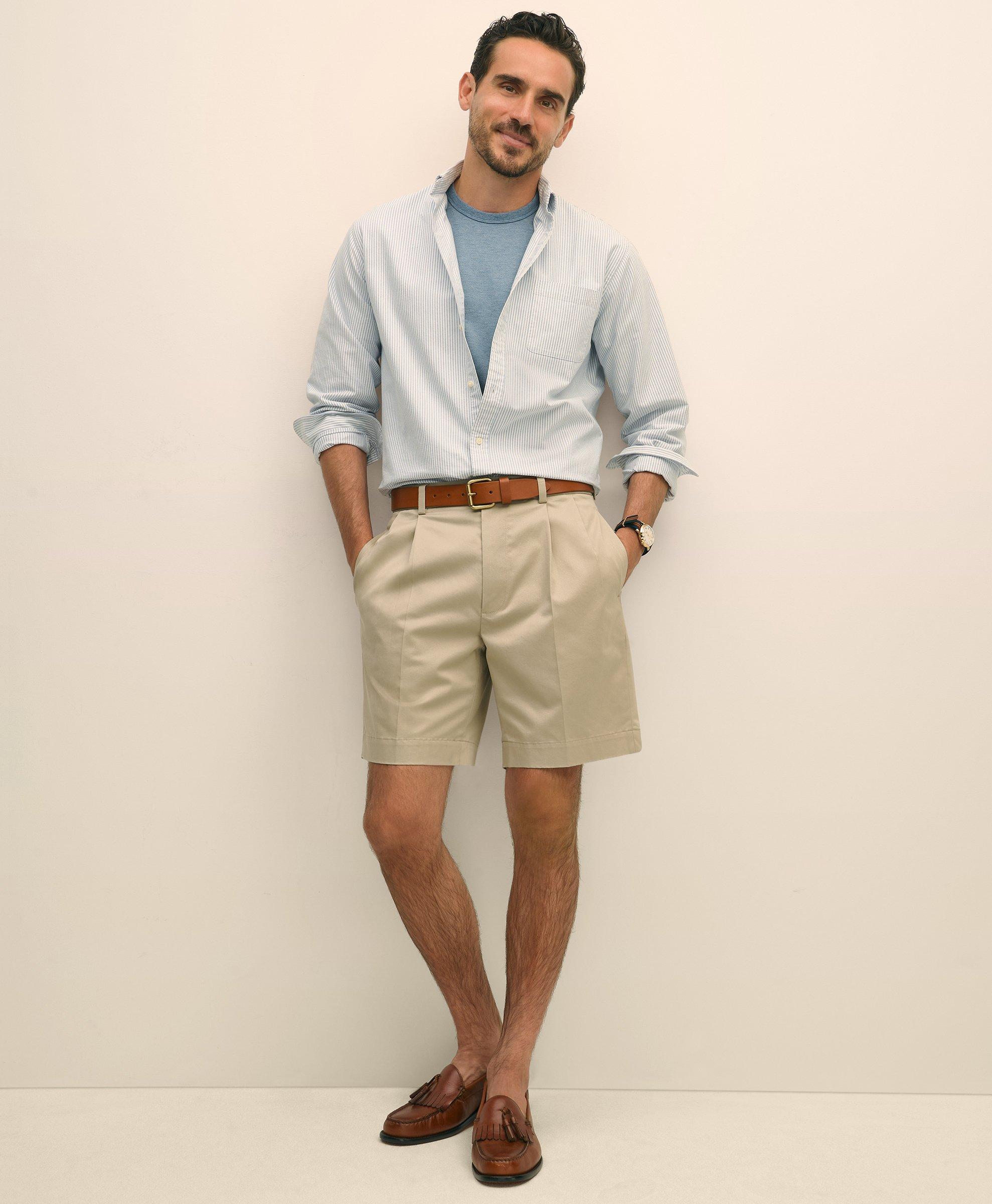 Brooks Brothers 8" Pleat Front Stretch Advantage Chino Shorts In Khaki