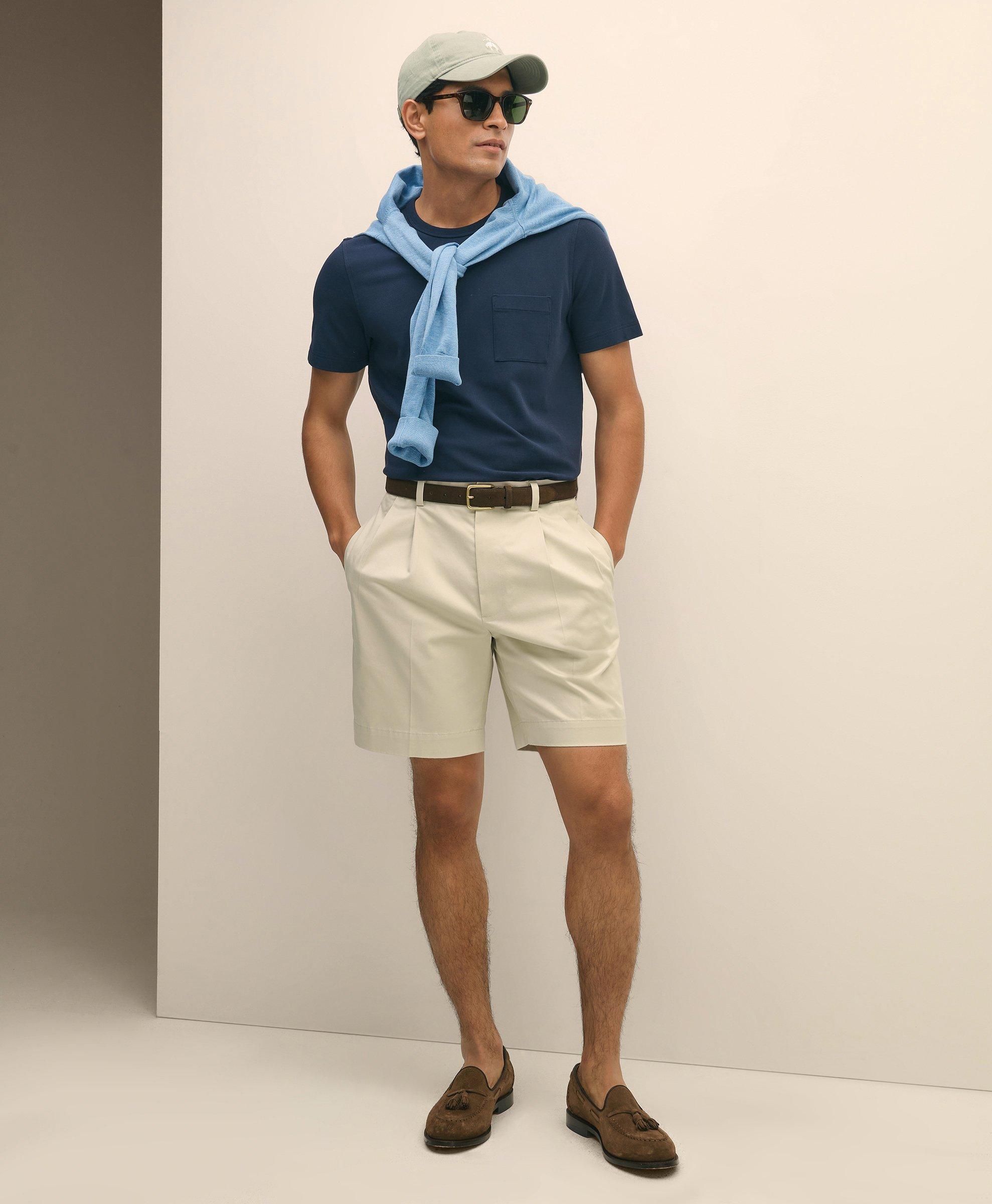 Brooks Brothers 8" Pleat Front Stretch Advantage Chino Shorts In Stone
