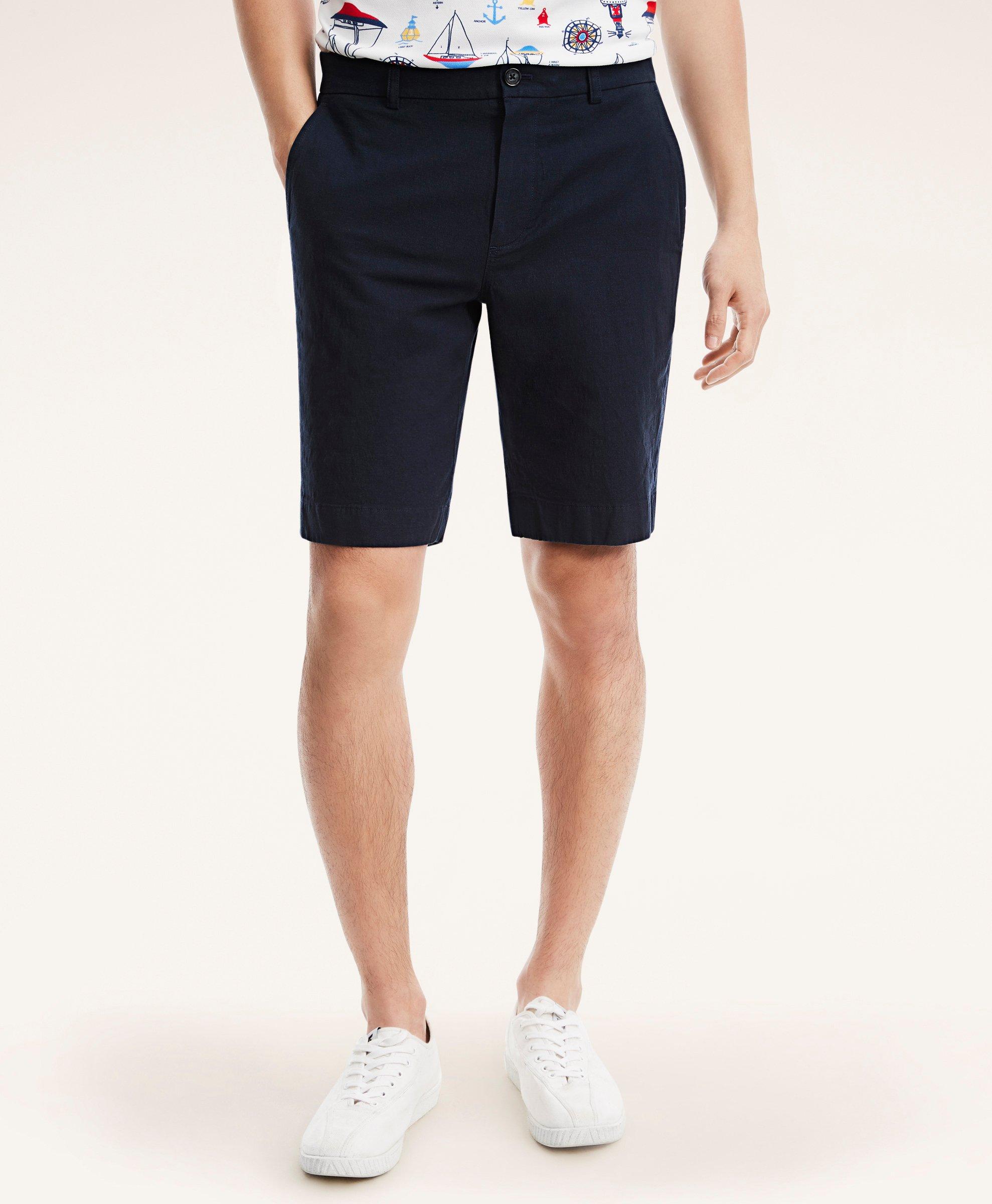 Shop Brooks Brothers Stretch Cotton Linen Shorts | Navy | Size 28