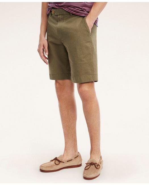 Brooks Brothers Stretch Cotton Linen Shorts | Olive | Size 28