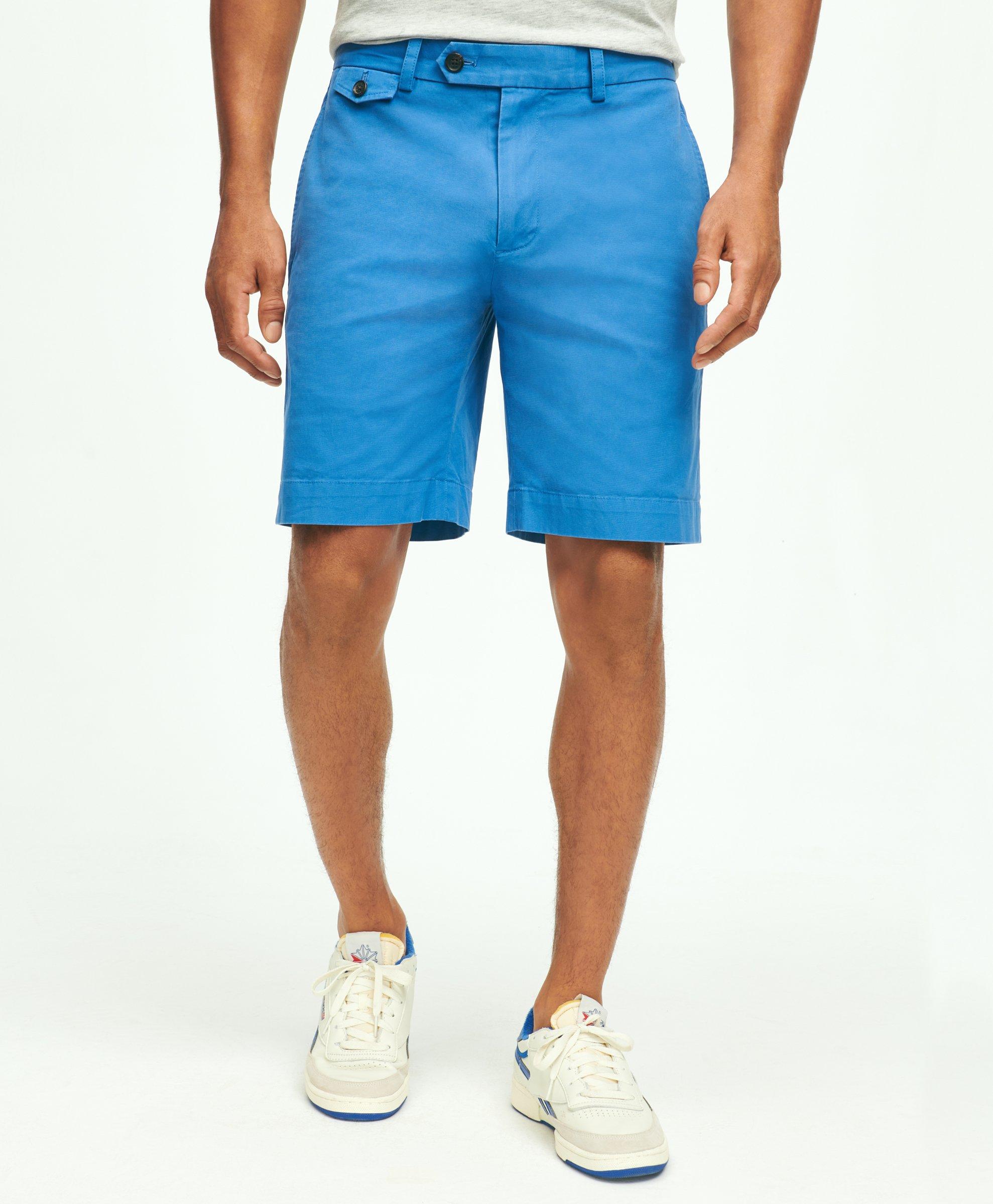 Brooks Brothers Flat Front Poplin Shorts In Blue