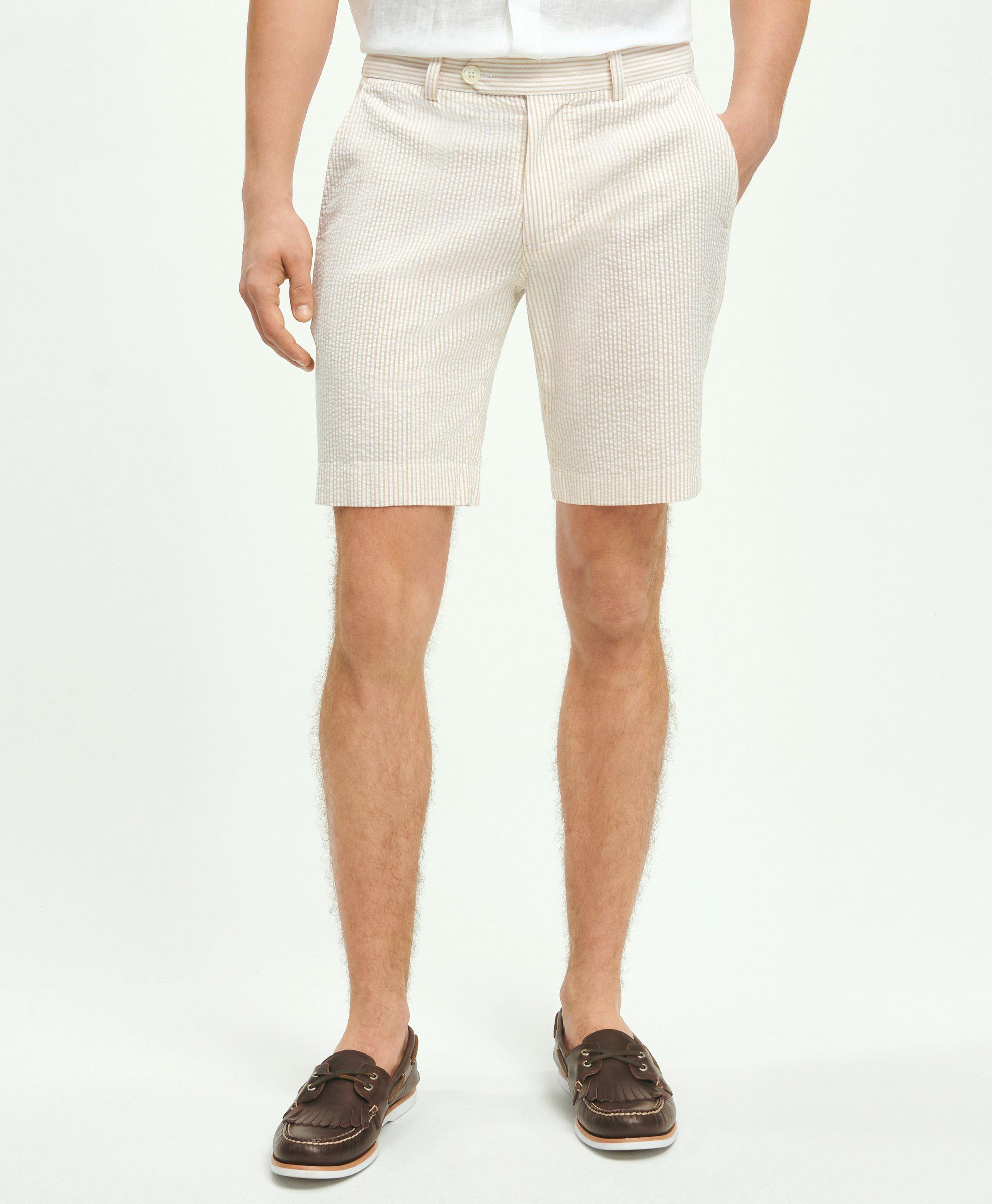 Brooks Brothers Washed Stretch Cotton Seersucker Shorts | Khaki | Size 36