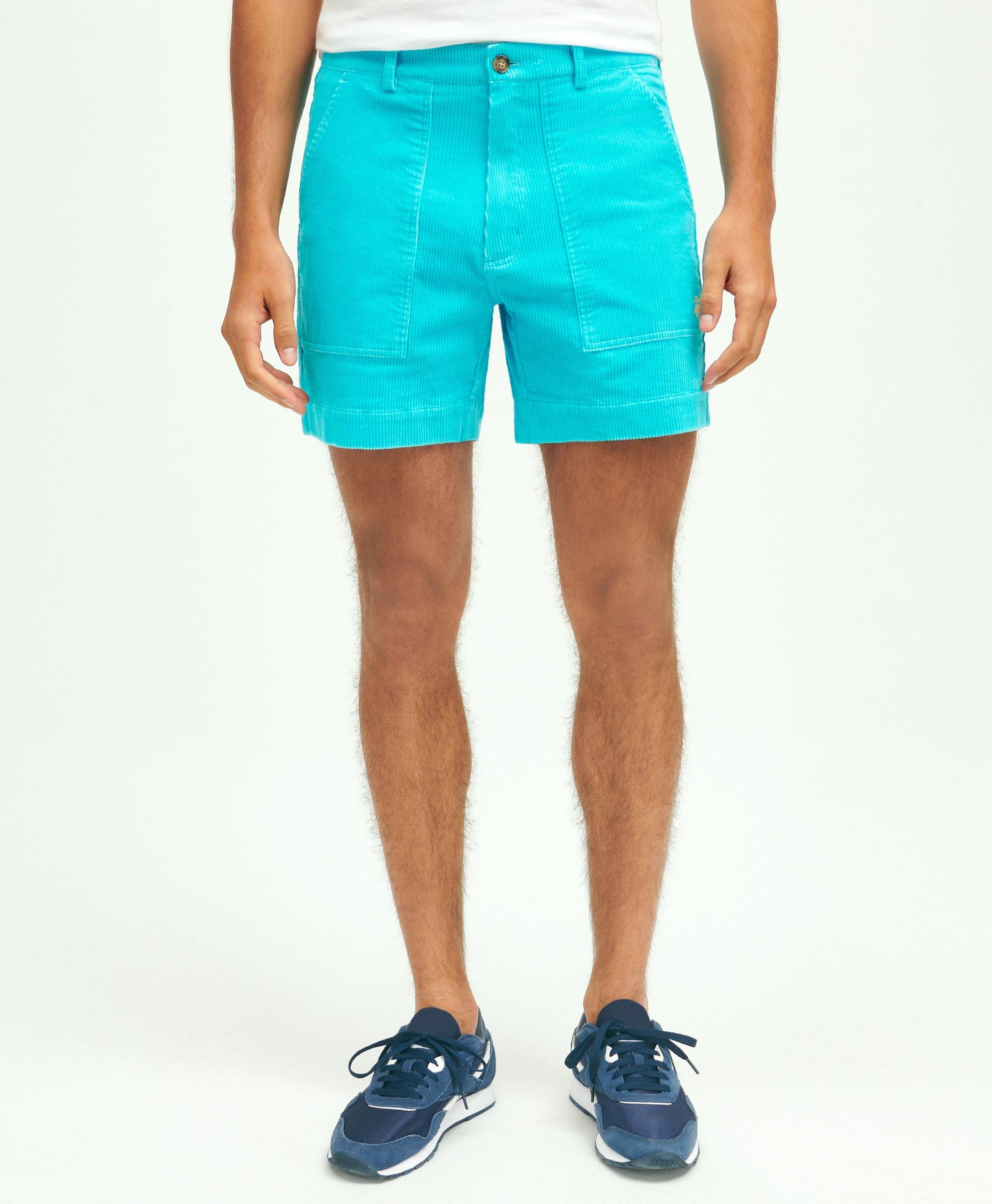 Shop Brooks Brothers Stretch Cotton Wide-wale Corduroy Shorts Pants | Turquoise | Size 40