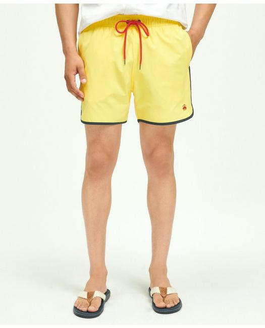 Brooks Brothers 5" Stretch Montauk Solid Swim Trunks | Yellow | Size Small