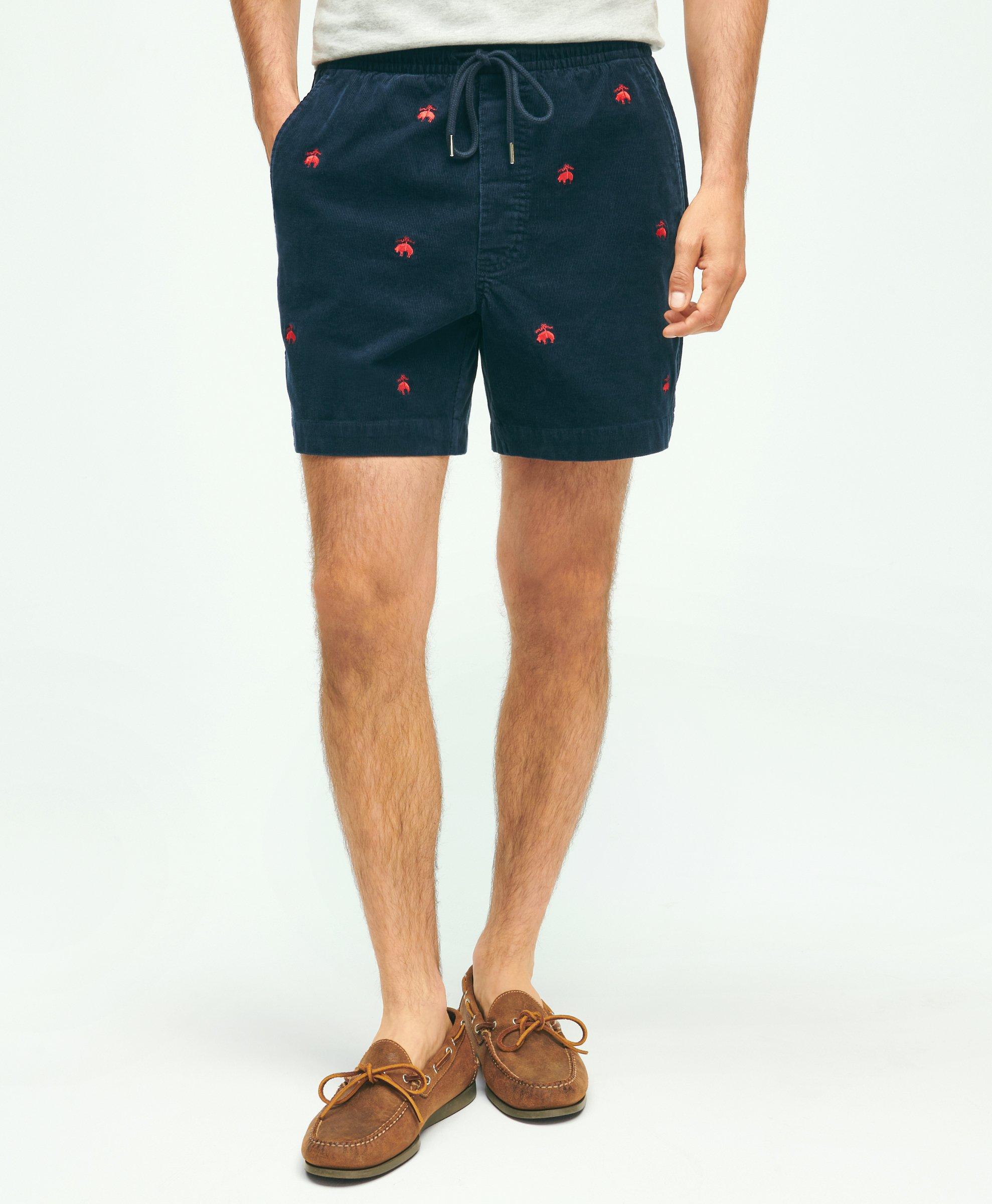 Brooks Brothers Stretch Cotton Logo Embroidered Drawstring Friday Corduroy Shorts Pants In Dark Blue