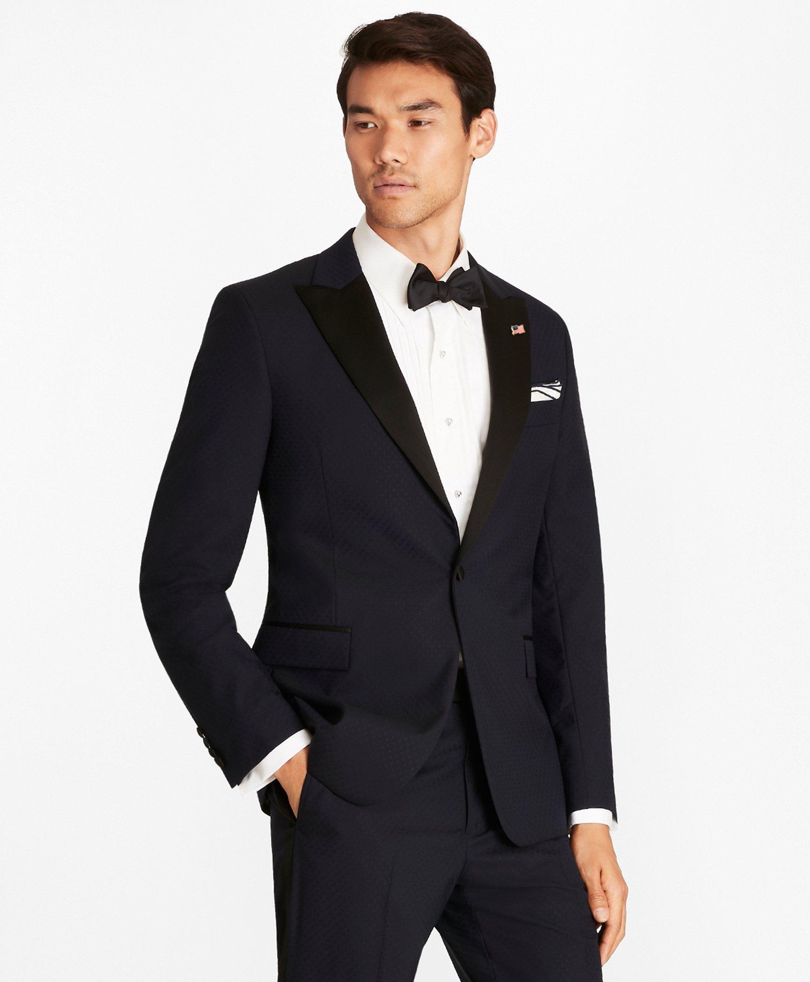 Brooks Brothers Regent Fit One-button Jacquard Tuxedo | Navy | Size 44 Regular