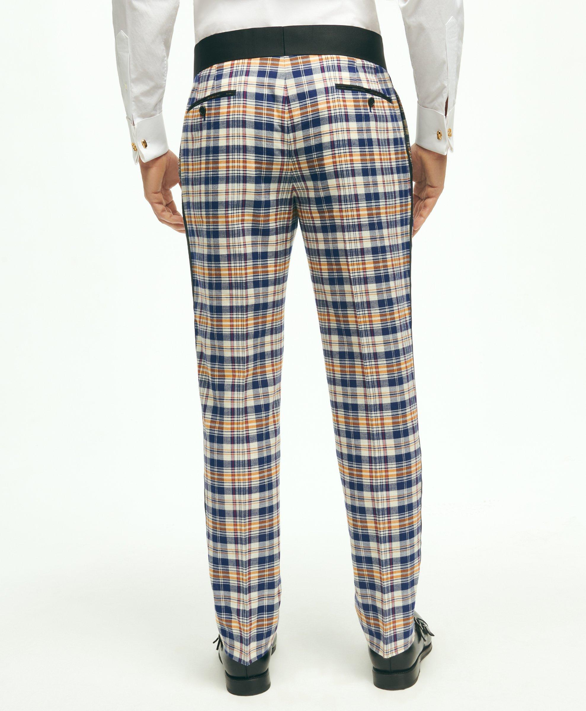 Regent Fit Cotton Madras Tuxedo Pants
