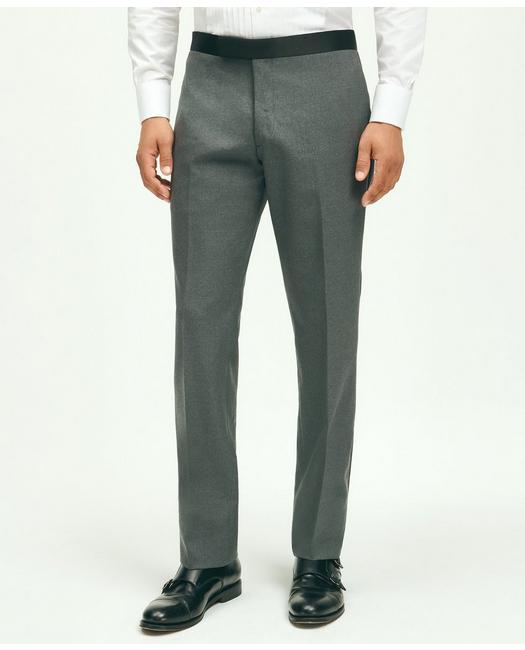 Brooks Brothers Classic Fit Wool Hopsack Tuxedo Pants | Grey | Size 34 30