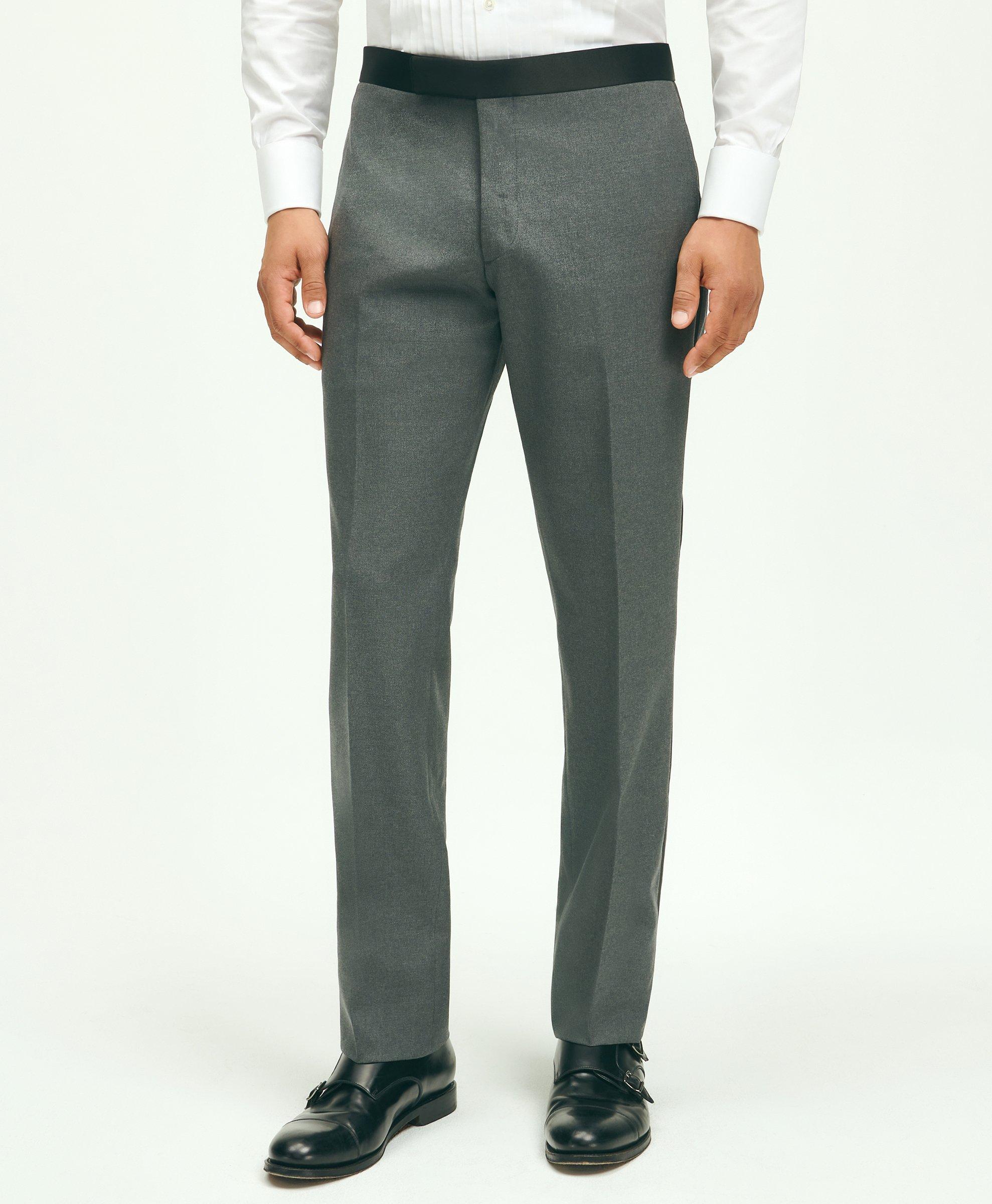 Brooks Brothers Classic Fit Wool Hopsack Tuxedo Pants | Grey | Size 38 32